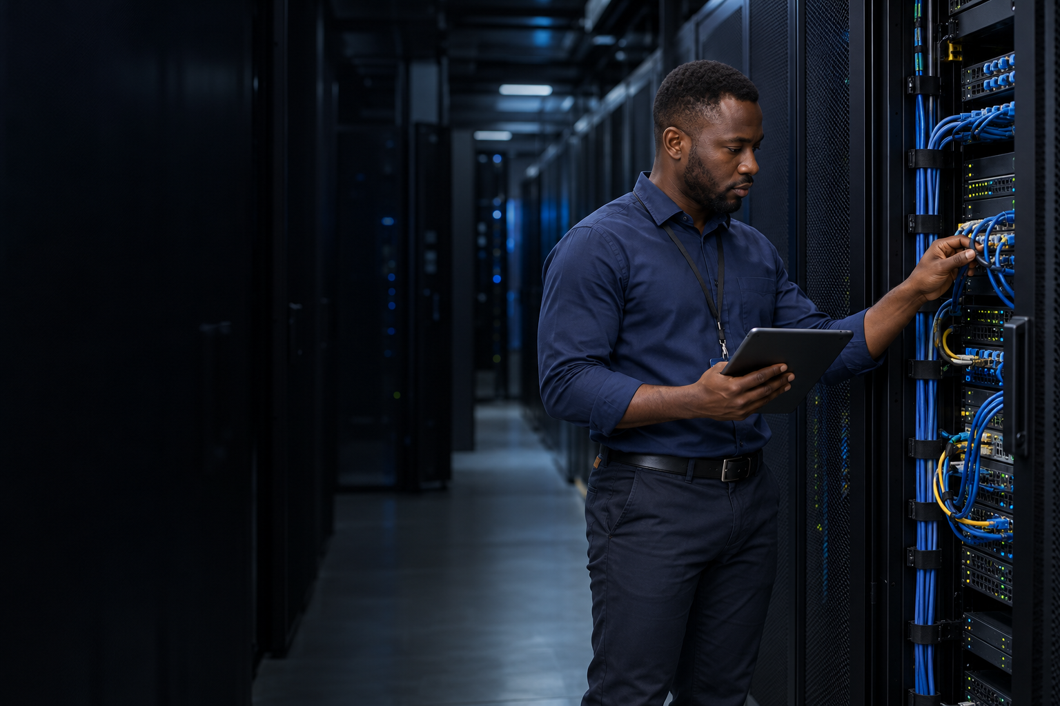 Infrastructure engineer working with enterprise network equipment